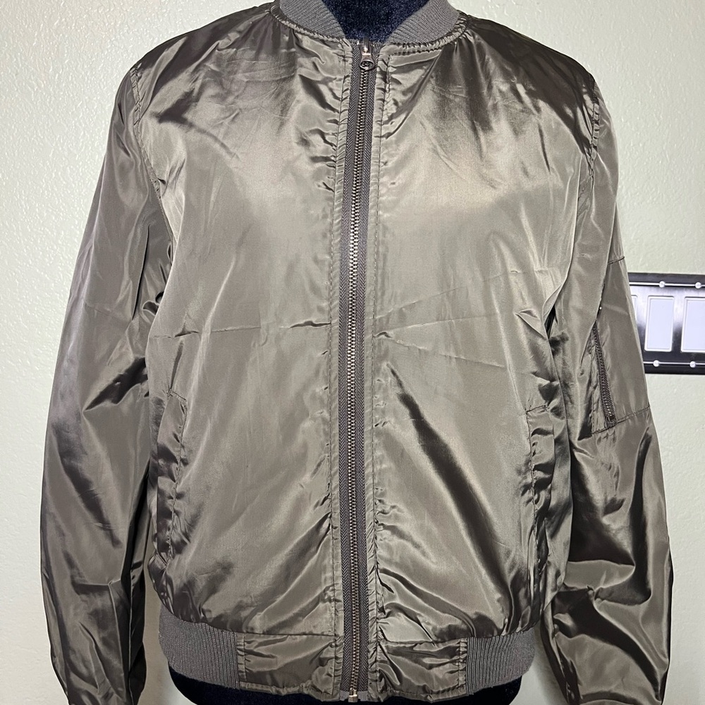 New Look Olive Green Satin Bomber Jacket